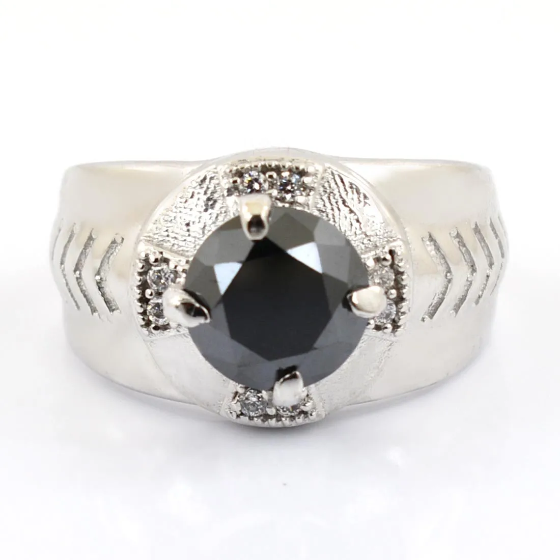 1.75 Ct Black Diamond Ring in 925 Silver with White Diamond Accents, Ideal Gift for Men's, Boyfriend