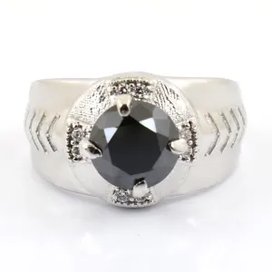 1.75 Ct Black Diamond Ring in 925 Silver with White Diamond Accents, Ideal Gift for Men's, Boyfriend