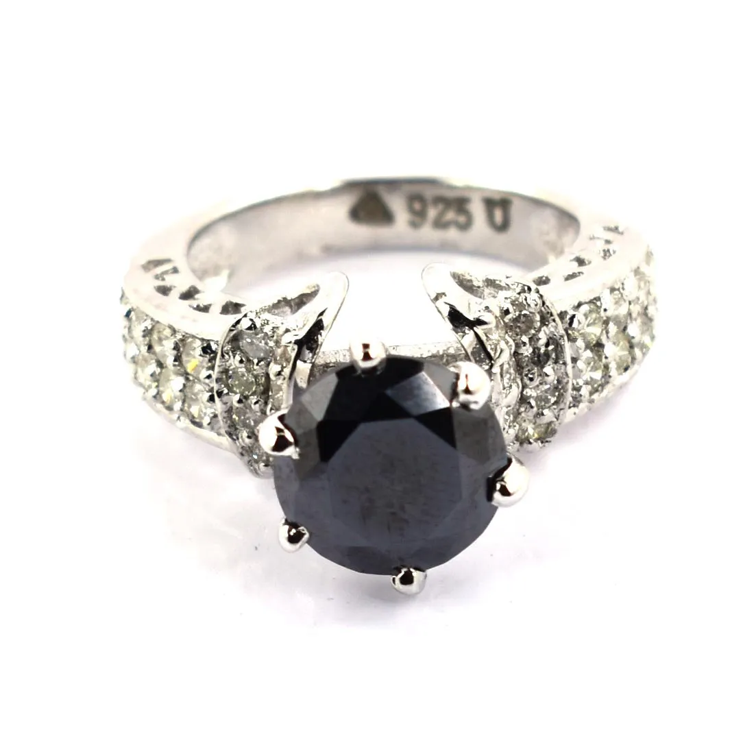 2.50 Ct Black Diamond Engagement Ring With White Diamond Accents, Designer Collection & Great Sparkle,