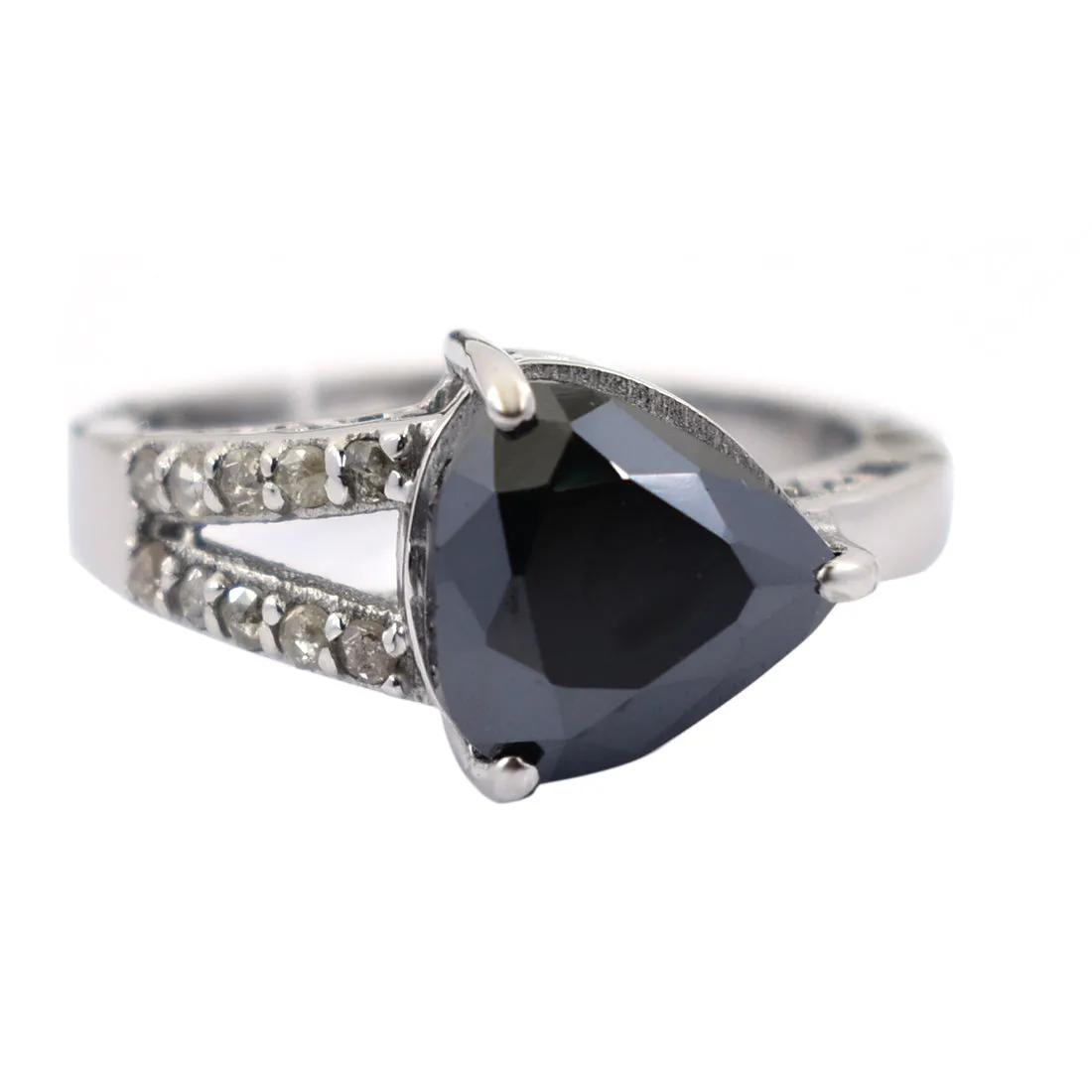 3 Ct Trillion Shape Black Diamond Beautiful Ring With Diamond Accents, New Design & Great Shine