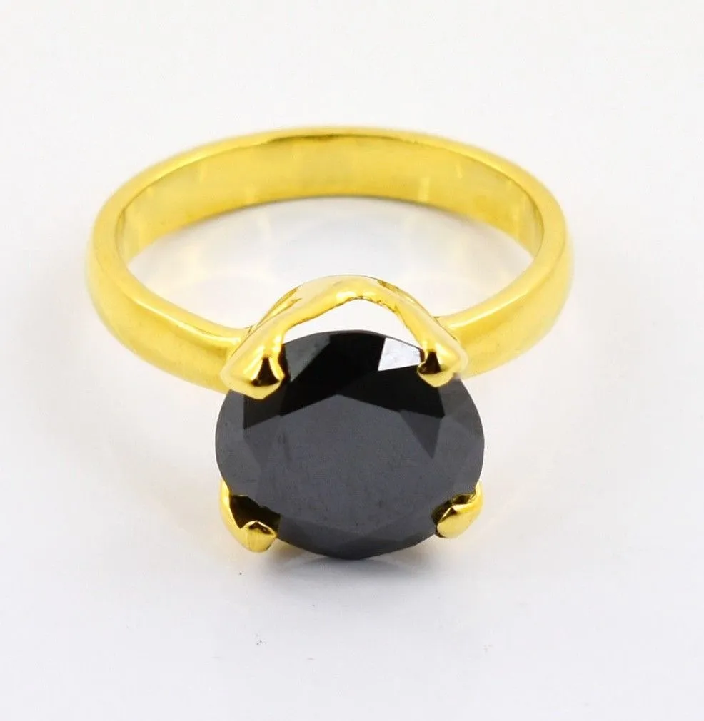 3.50 Ct Round Cut 100% Genuine Certified Black Diamond Ring in Yellow Finish. Great Luster & Excellent Cut