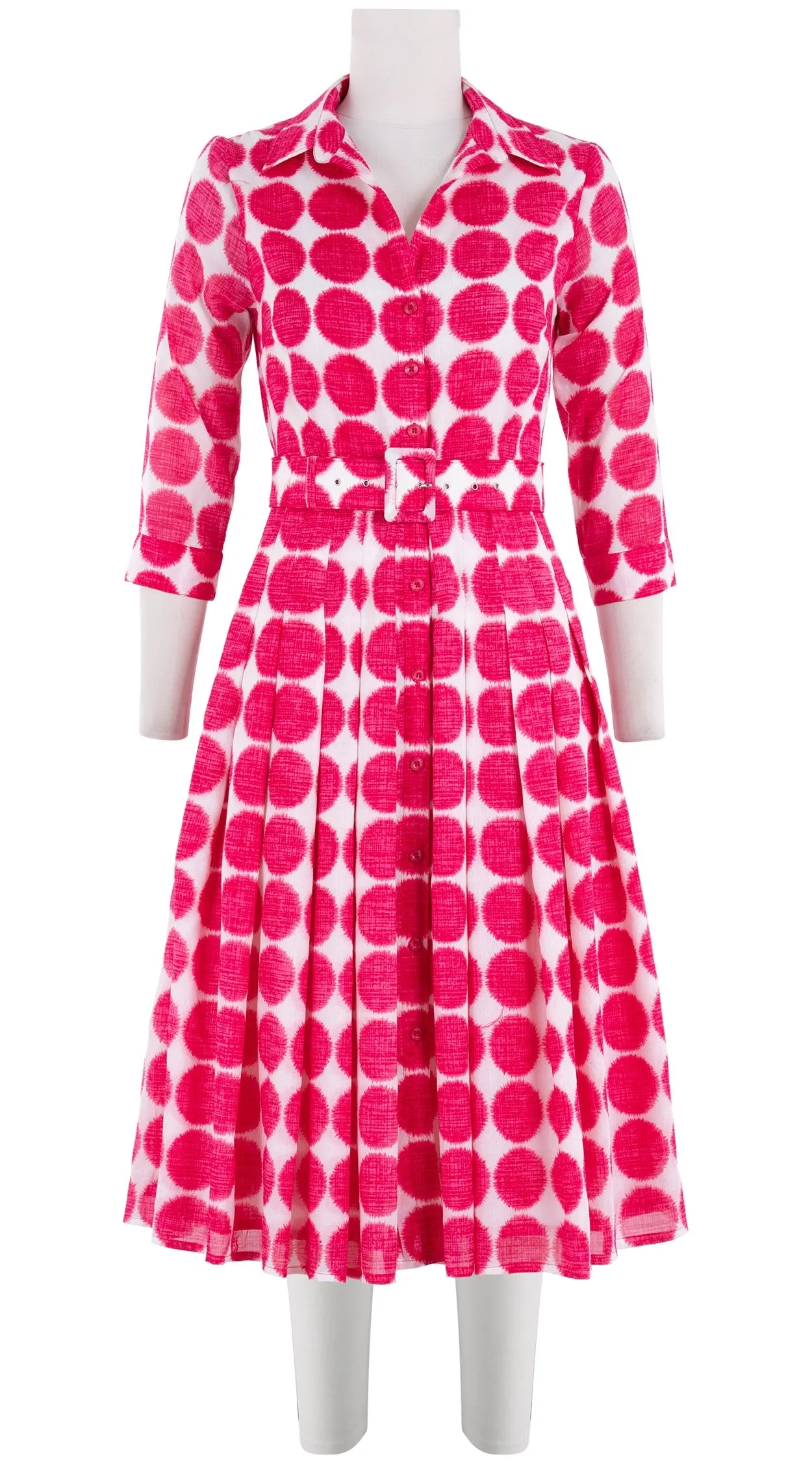 Audrey Dress #4 Shirt Collar 3/4 Sleeve Long Length Cotton Musola (Fuzzy Dots Small)