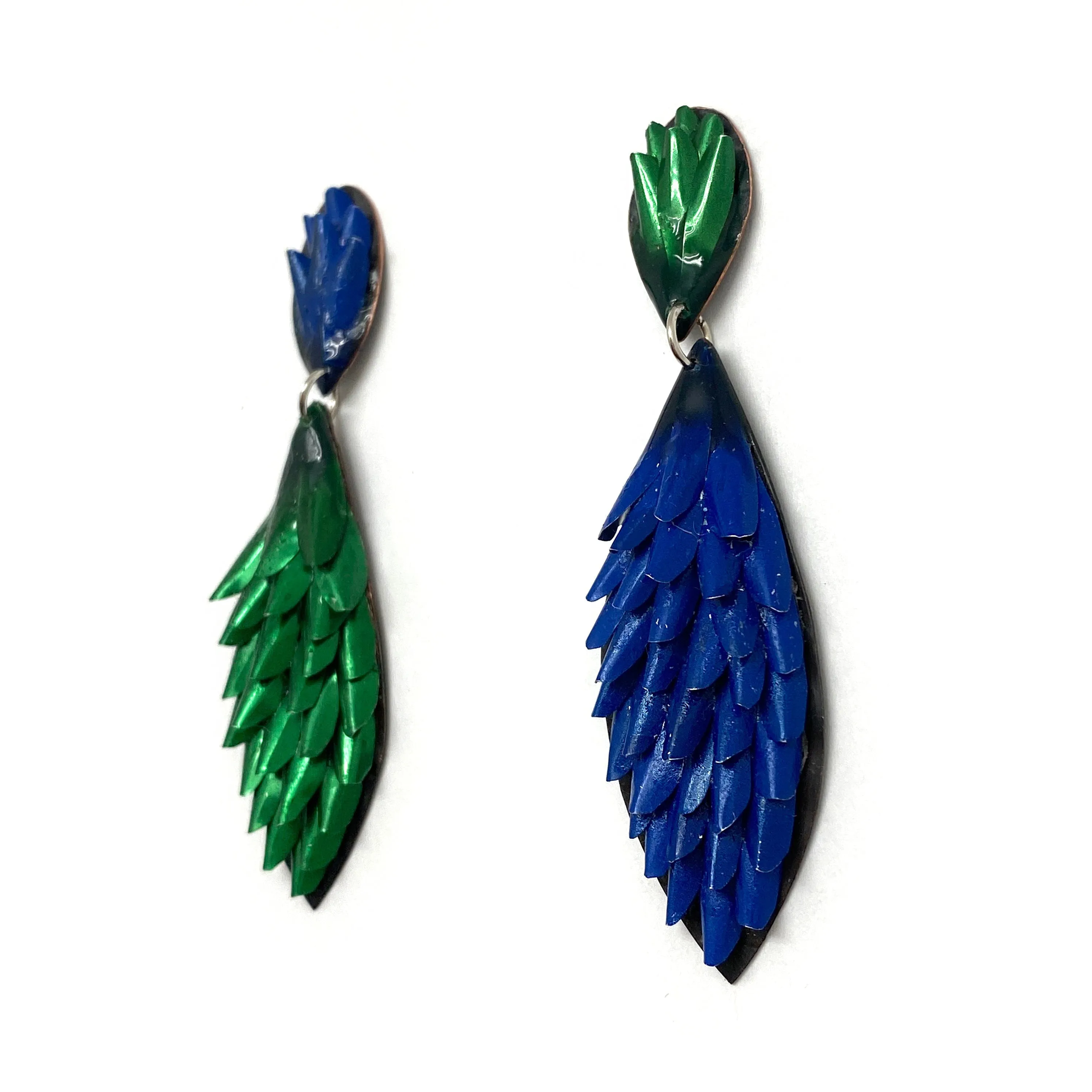 Blue and Green Two Tone Aluminum Drop Earrings