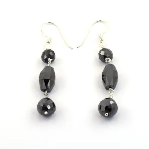 Certified Black Diamonds Dangler Earrings in 925 Silver, Great Ideal For Valentines, Anniversary, Birthday