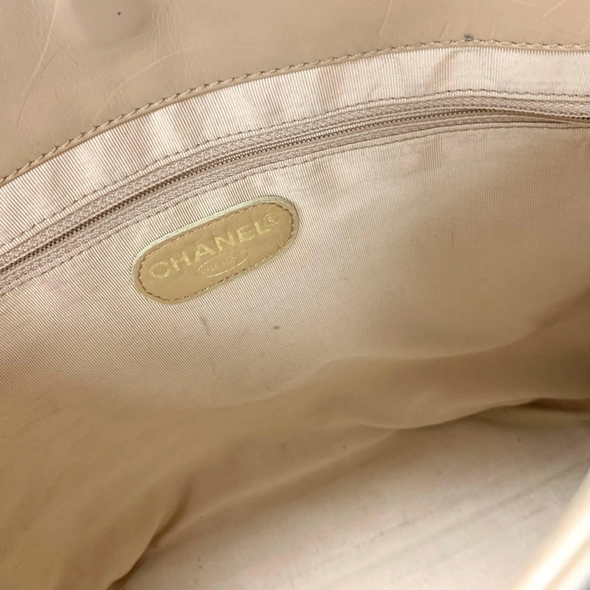 Chanel Beige All Over Embossed Logo Tote
