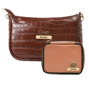 Customized Women's Croc Sling Bag   Mini Make up kit - Brown Tan