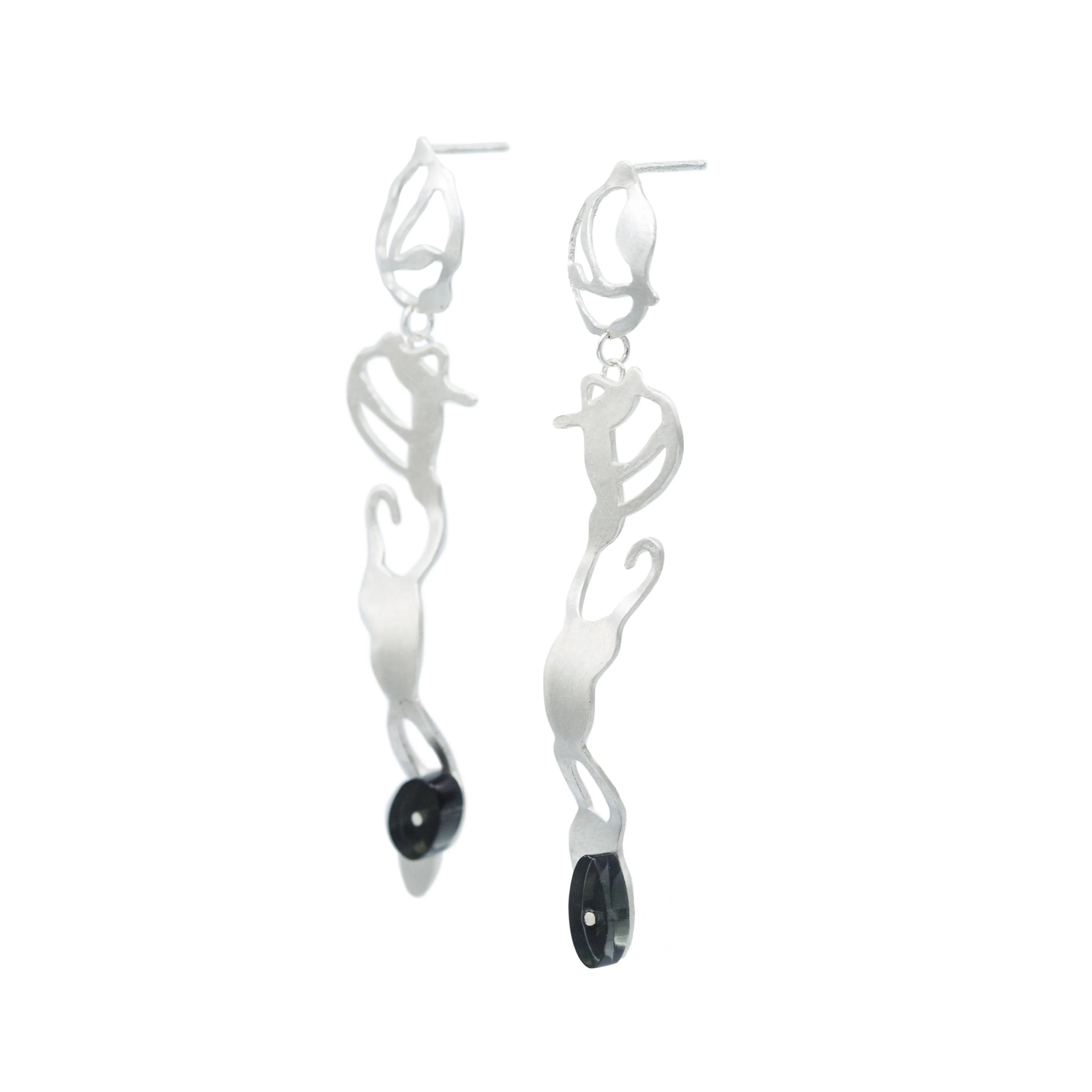 Dancing Seaweed Earrings in Brushed Silver