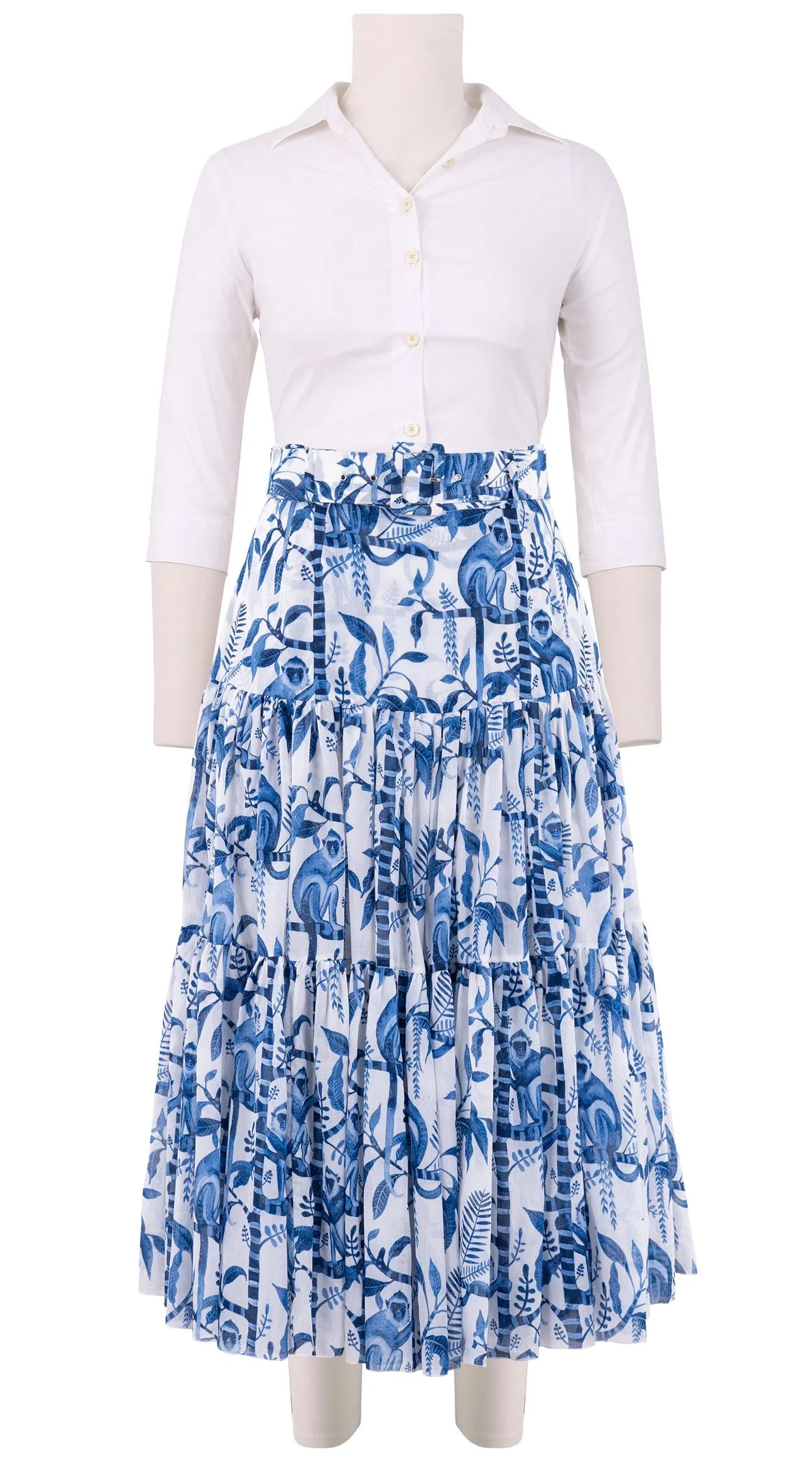 Emma Skirt Midi Length Cotton Musola (Botanical Monkey)
