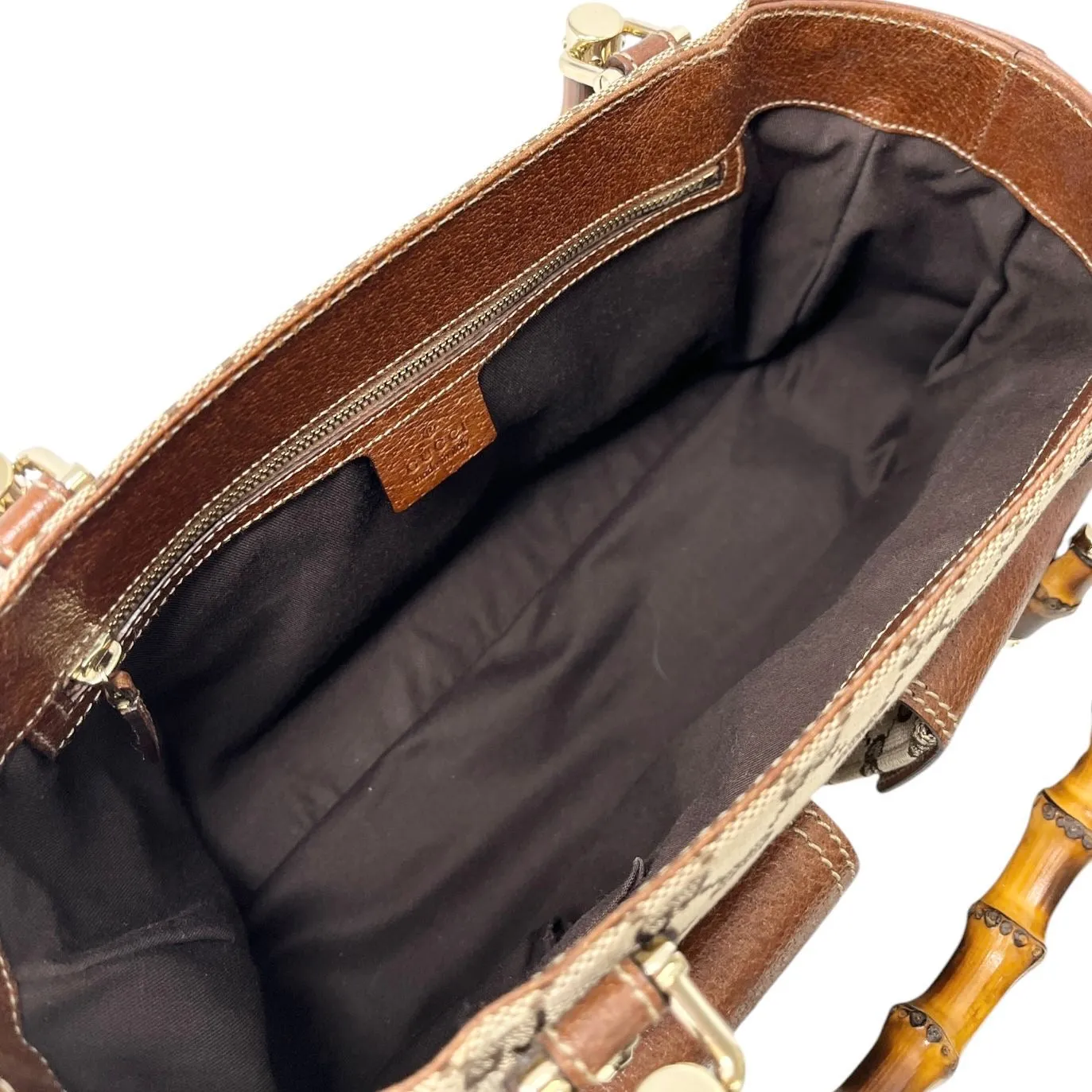 Gucci Brown Logo Bamboo Top Handle Bag