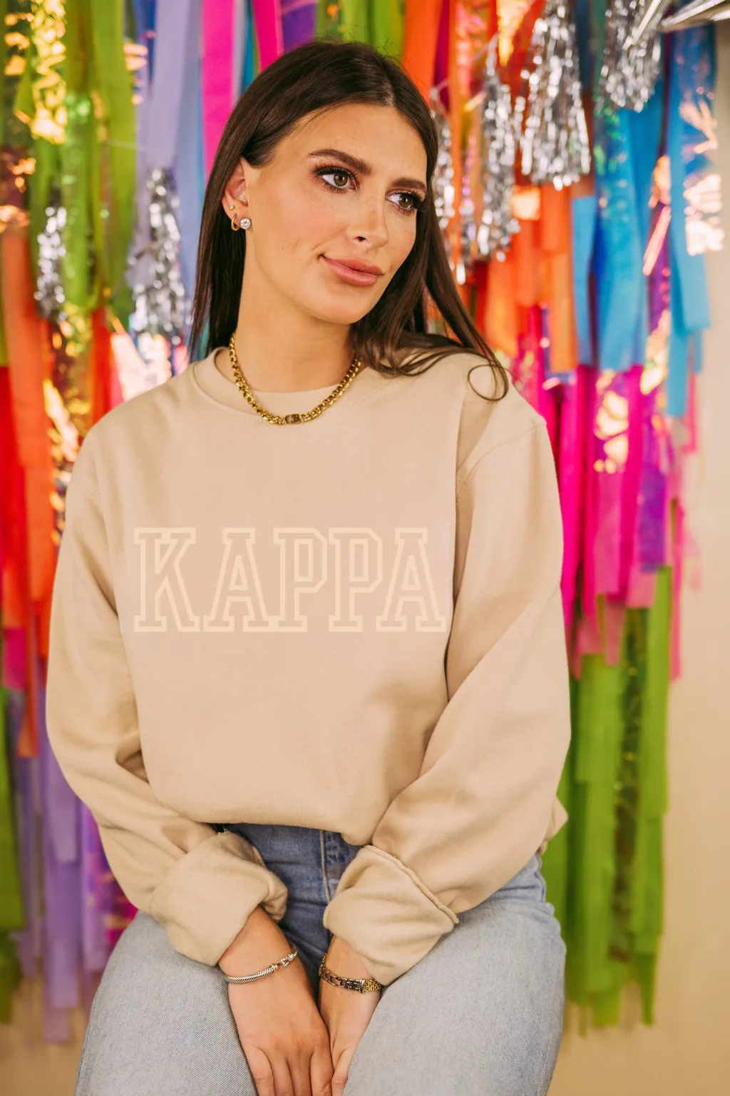 Kappa Simple Tan Outline Crewneck