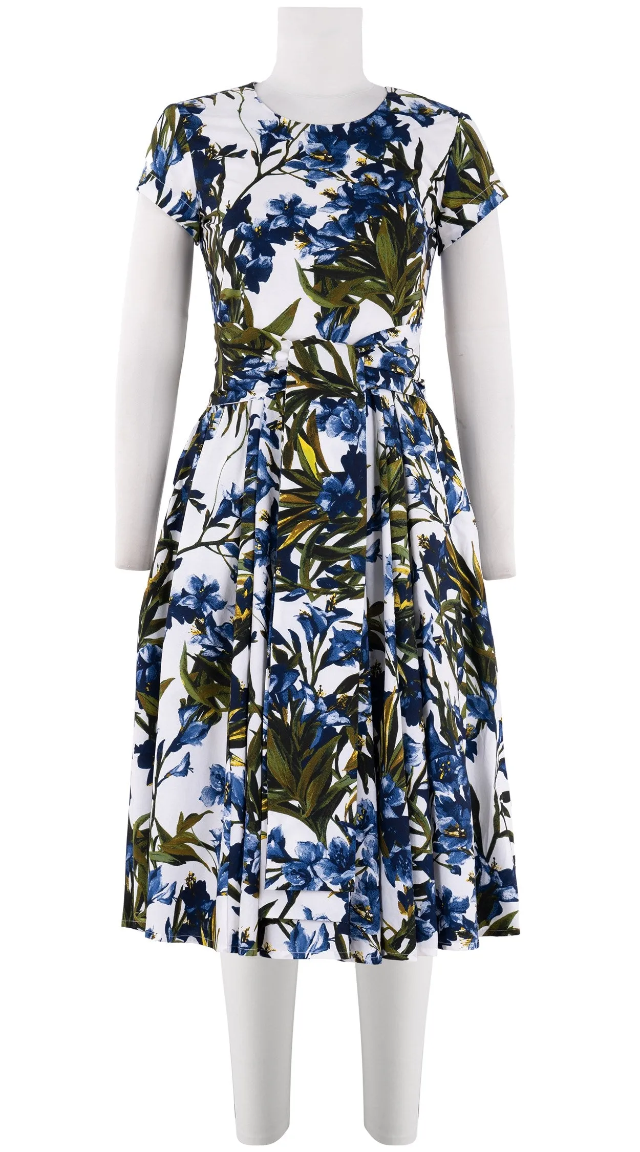 Laurent Dress Crew Neck Short Sleeve Long Length Cotton Stretch (Paper Flower White)