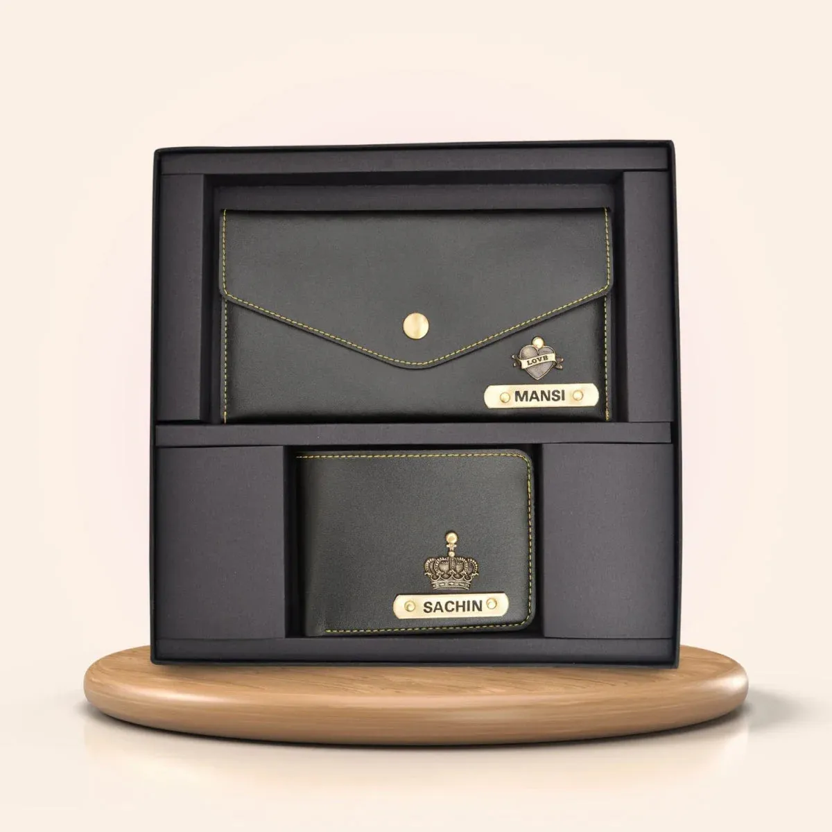 Minimal clutch & Men's Wallet & Personalised Couple Rainbow Classic WaterBottle - Black