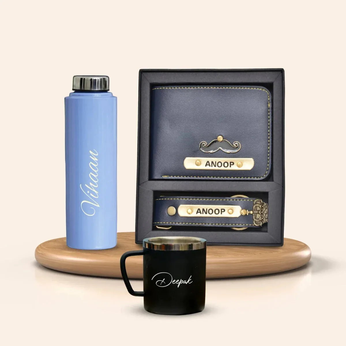 Personalised Voilet Classic Smart Bottle (1 Litre), Stainless Steel Mug & All in One Men's Combo (2 pcs) - Royal Blue