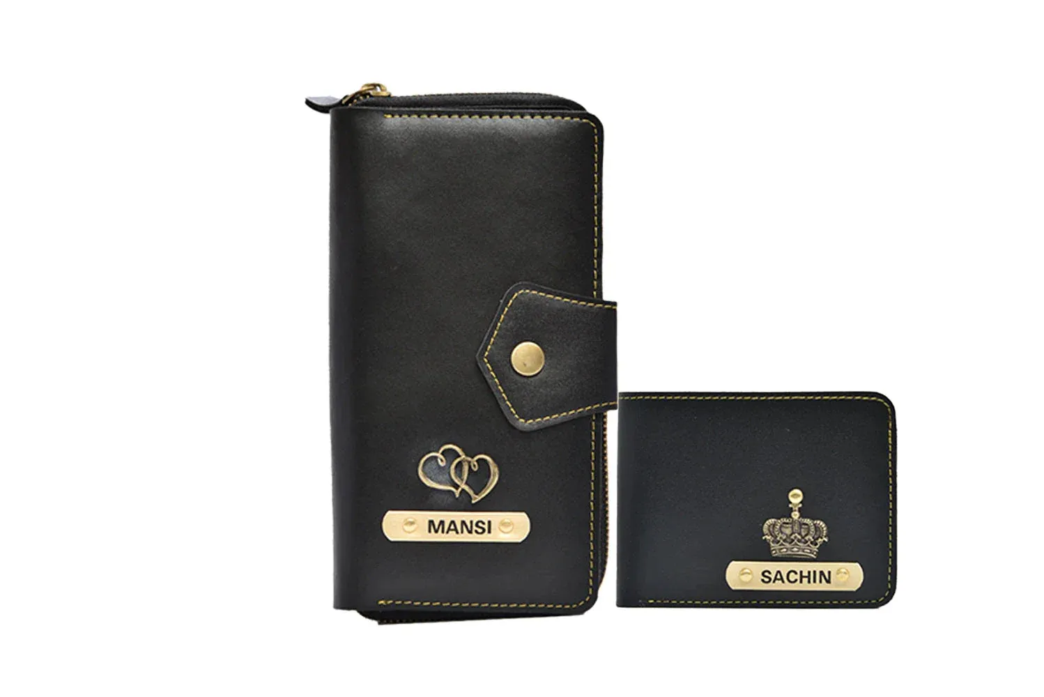 Personalized Couple's Combo : Premium Lady Wallet( Product 1 ) & Men's Wallet(Product 2) - Black