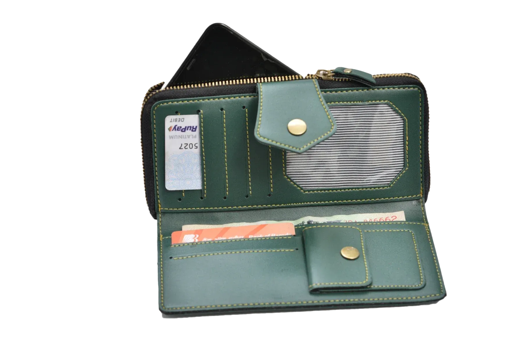 Personalized Couple's Combo : Premium Lady Wallet ( Product 1 )& Men's Wallet(Product 2) - Olive Green