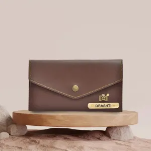 Personalized Minimal Clutch with Charm - Brown