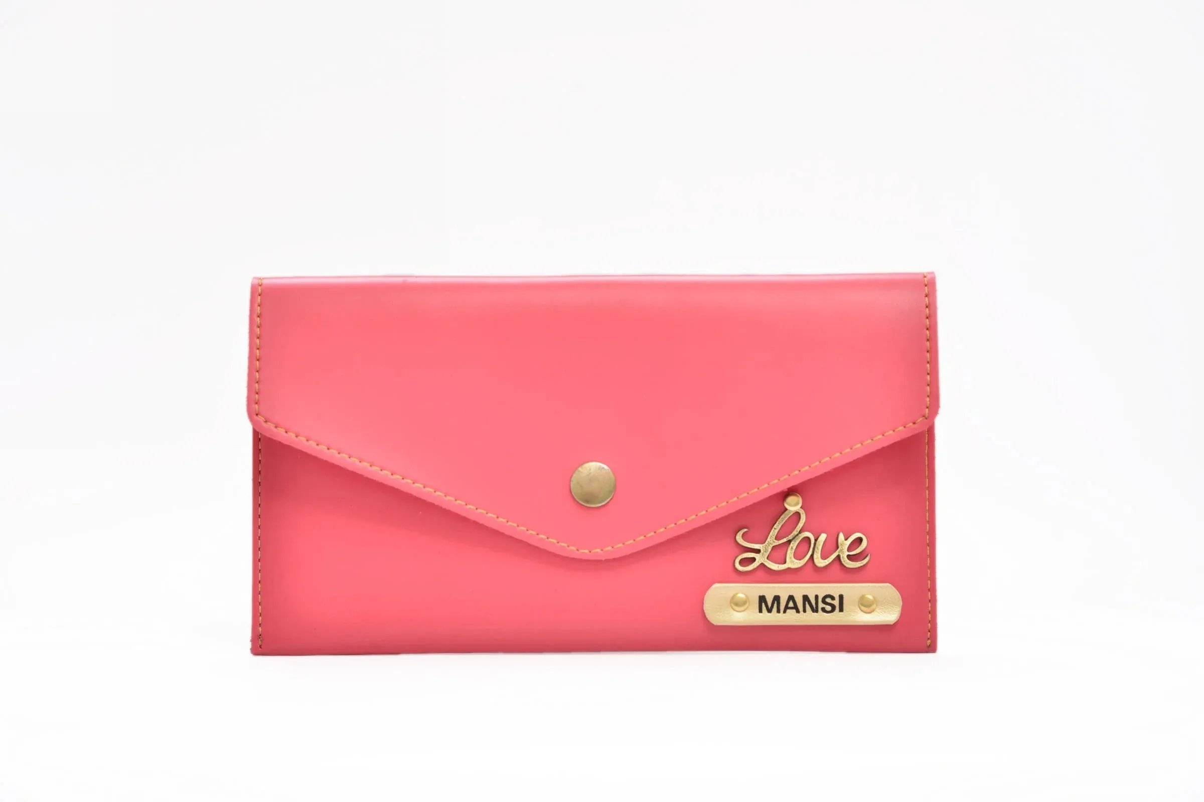 Personalized Minimal Clutch with Charm - Pink