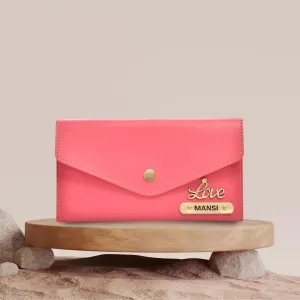 Personalized Minimal Clutch with Charm - Pink