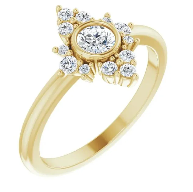 Round Gemstone Bezel Lab-Grown Diamond Accent Cluster Ring