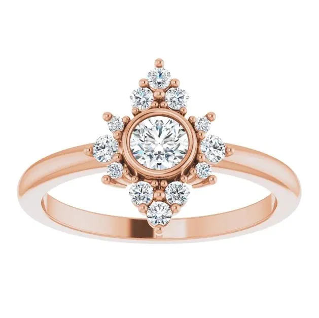Round Gemstone Bezel Lab-Grown Diamond Accent Cluster Ring