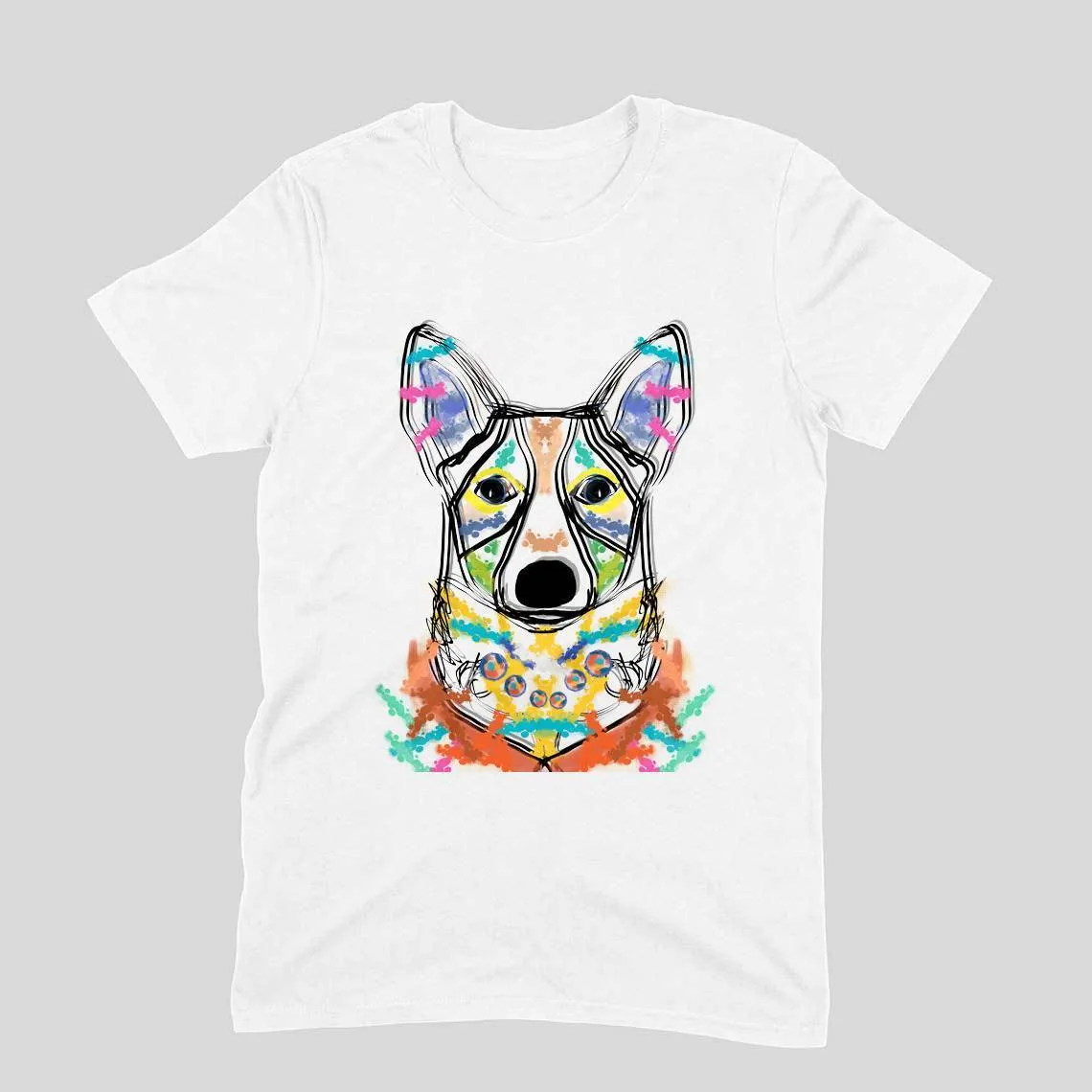 Round Neck T-Shirt (Men) - Happy Corgi (11 Colours)