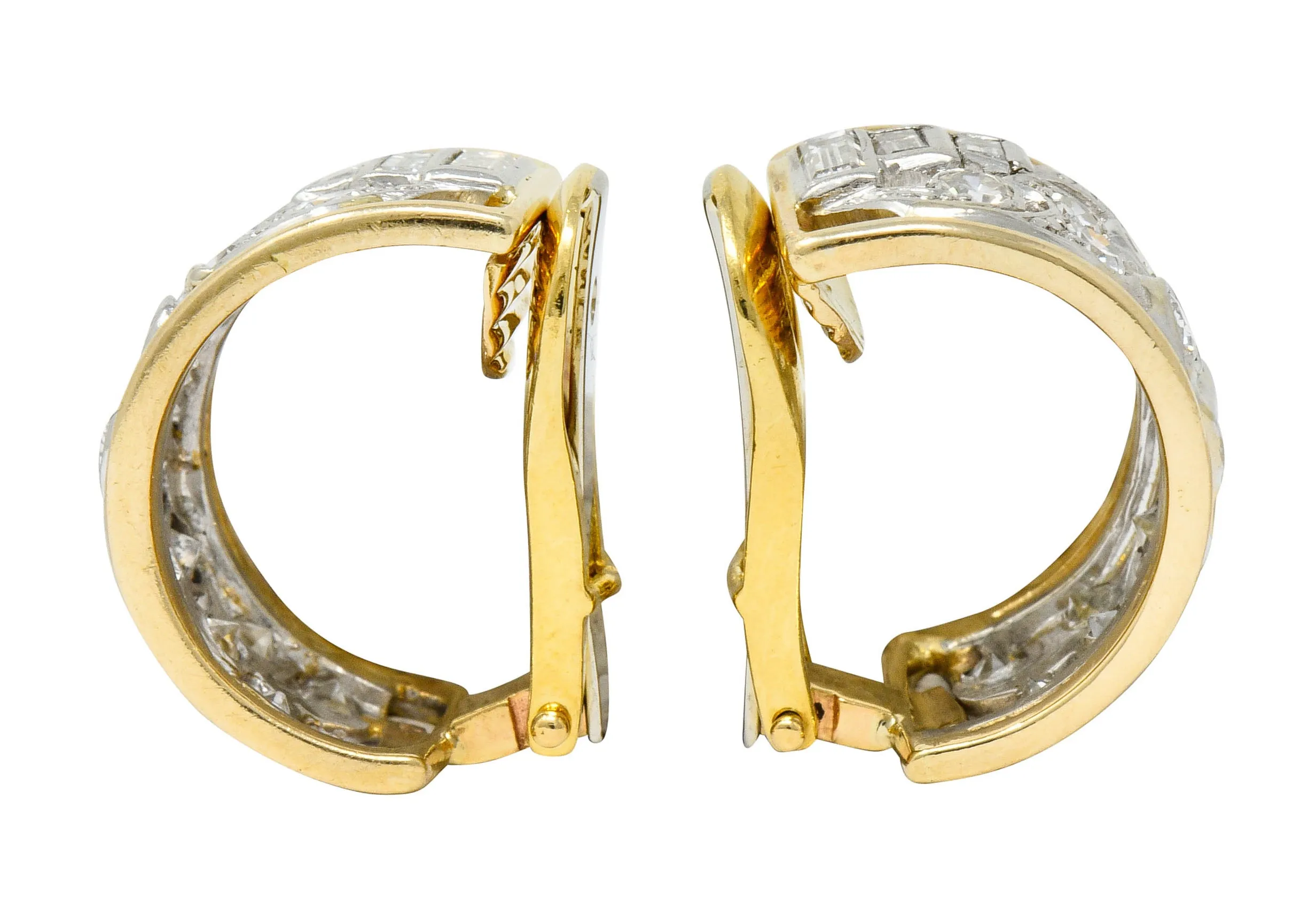 Wander France 2.00 CTW Diamond Platinum 18 Karat Gold J Hoop Earrings