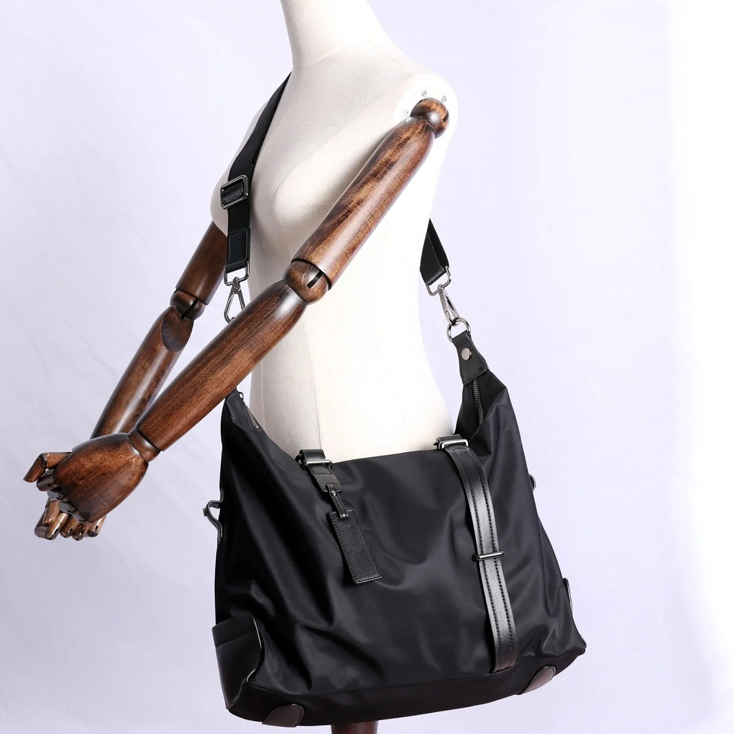 Womens Nylon Leather Gym Shoulder Bag Womens Black Nylon Gym Purse Nylon Work Shoulder Purse for Ladies